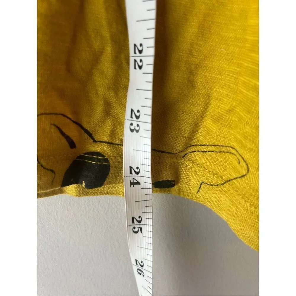 Postmark French Bulldog Print Knitted Top sz M mustard yellow